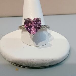Pink Cubic Zirconia Heart Ring Silver Tone Size 10 Fashion Jewelry